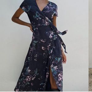 NWT Babaton XS Slit Wrap Dress Pure Indigo/Gem Green